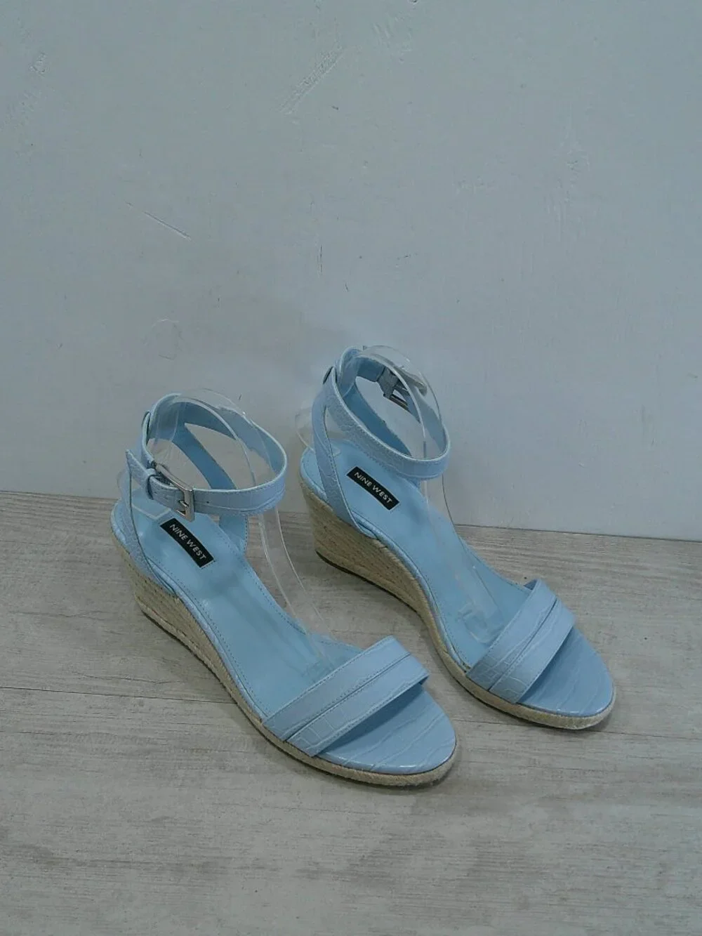 Nine West Baby Blue Croc Embossed Patent Joie Espadrille Wedge Heel Size 11 M